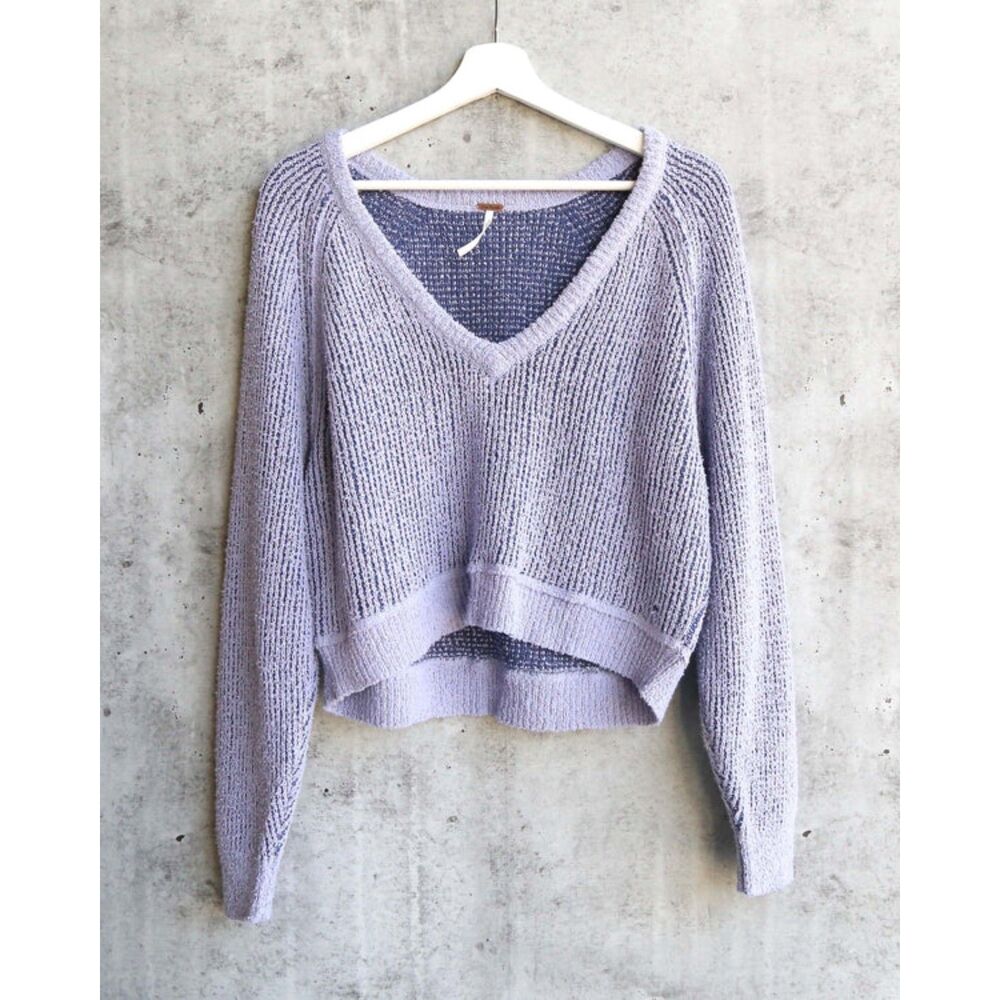 Free People High Low V Sweater Lilac Women's Medium